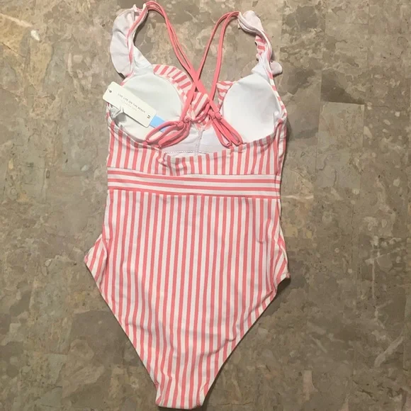 Cupshe Pink and White Ruffled One Piece Swimsuit - Picture 2 of 9